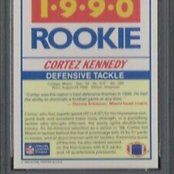 1990 SCORE RC #299 CORTEZ KENNEDY HOF SEAHAWKS GEM MINT ROOKIE NFL - Picture 4 of 4
